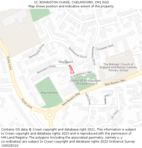 15, BONINGTON CHASE, CHELMSFORD, CM1 6GG: Location map and indicative extent of plot