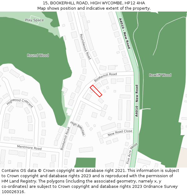 15, BOOKERHILL ROAD, HIGH WYCOMBE, HP12 4HA: Location map and indicative extent of plot
