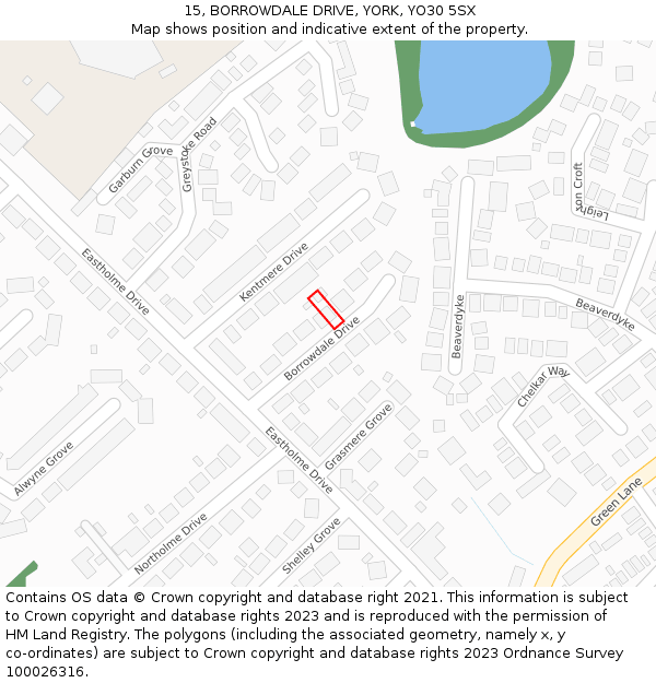 15, BORROWDALE DRIVE, YORK, YO30 5SX: Location map and indicative extent of plot