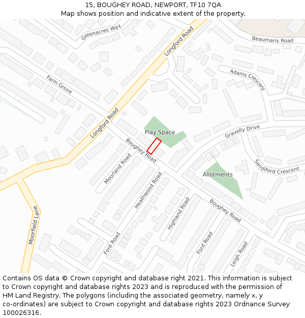 15, BOUGHEY ROAD, NEWPORT, TF10 7QA: Location map and indicative extent of plot