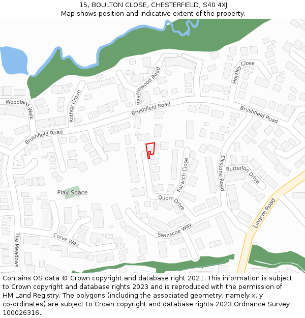 15, BOULTON CLOSE, CHESTERFIELD, S40 4XJ: Location map and indicative extent of plot