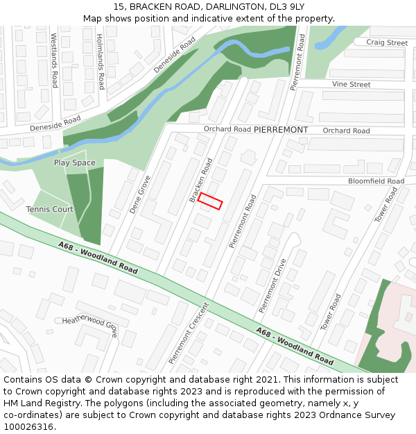 15, BRACKEN ROAD, DARLINGTON, DL3 9LY: Location map and indicative extent of plot