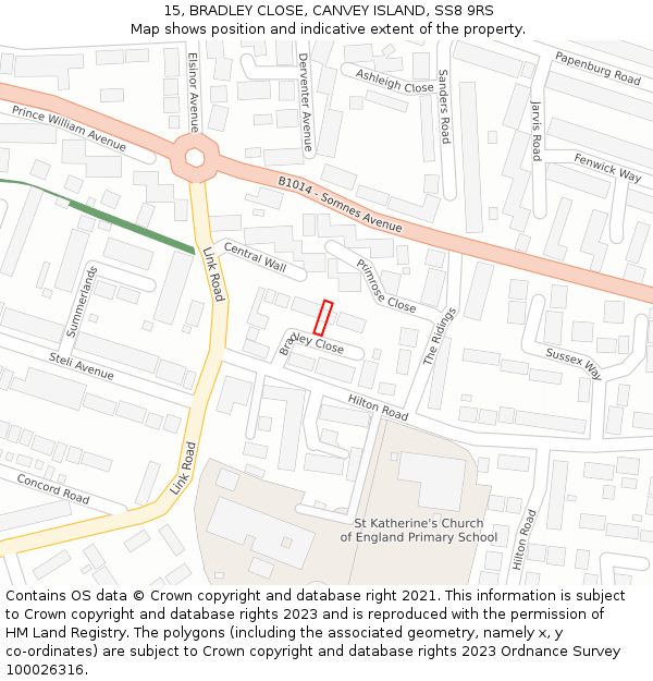 15, BRADLEY CLOSE, CANVEY ISLAND, SS8 9RS: Location map and indicative extent of plot