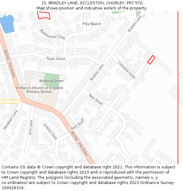 15, BRADLEY LANE, ECCLESTON, CHORLEY, PR7 5TG: Location map and indicative extent of plot