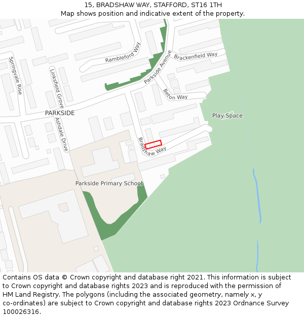 15, BRADSHAW WAY, STAFFORD, ST16 1TH: Location map and indicative extent of plot