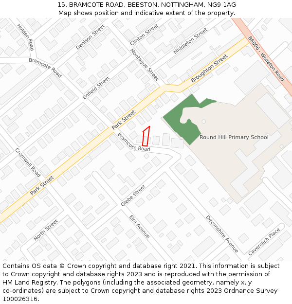 15, BRAMCOTE ROAD, BEESTON, NOTTINGHAM, NG9 1AG: Location map and indicative extent of plot
