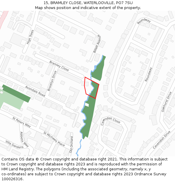 15, BRAMLEY CLOSE, WATERLOOVILLE, PO7 7SU: Location map and indicative extent of plot
