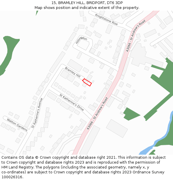 15, BRAMLEY HILL, BRIDPORT, DT6 3DP: Location map and indicative extent of plot