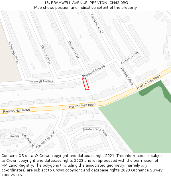 15, BRAMWELL AVENUE, PRENTON, CH43 0RG: Location map and indicative extent of plot