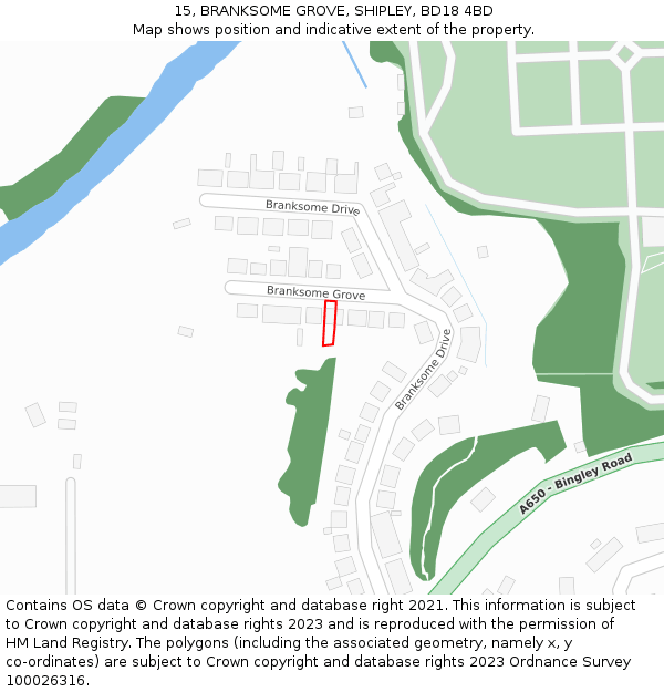 15, BRANKSOME GROVE, SHIPLEY, BD18 4BD: Location map and indicative extent of plot