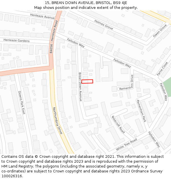 15, BREAN DOWN AVENUE, BRISTOL, BS9 4JE: Location map and indicative extent of plot