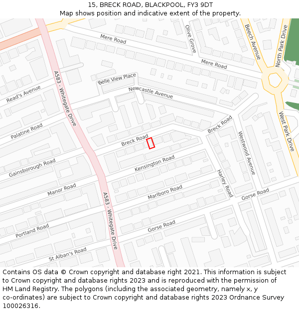 15, BRECK ROAD, BLACKPOOL, FY3 9DT: Location map and indicative extent of plot