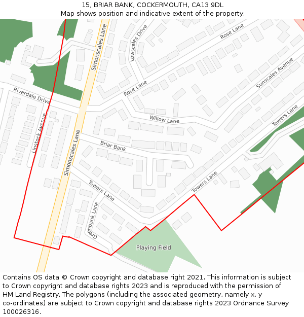 15, BRIAR BANK, COCKERMOUTH, CA13 9DL: Location map and indicative extent of plot