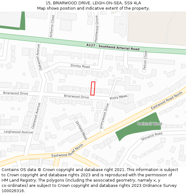 15, BRIARWOOD DRIVE, LEIGH-ON-SEA, SS9 4LA: Location map and indicative extent of plot