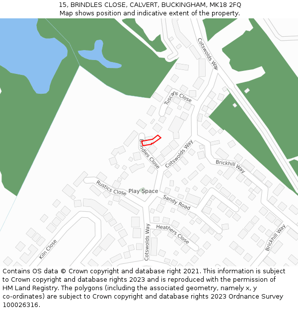 15, BRINDLES CLOSE, CALVERT, BUCKINGHAM, MK18 2FQ: Location map and indicative extent of plot