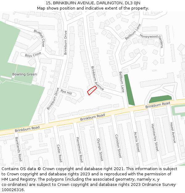 15, BRINKBURN AVENUE, DARLINGTON, DL3 0JN: Location map and indicative extent of plot