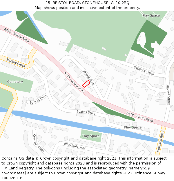 15, BRISTOL ROAD, STONEHOUSE, GL10 2BQ: Location map and indicative extent of plot