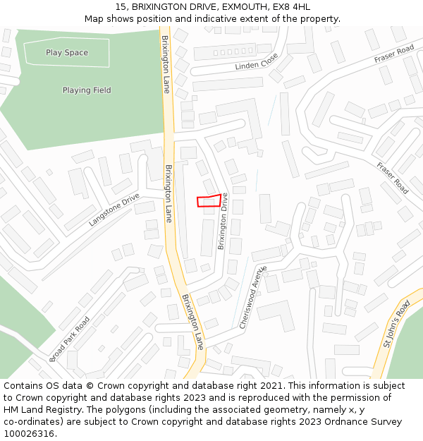 15, BRIXINGTON DRIVE, EXMOUTH, EX8 4HL: Location map and indicative extent of plot