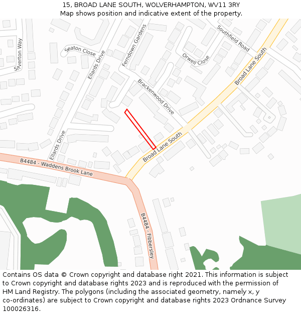 15, BROAD LANE SOUTH, WOLVERHAMPTON, WV11 3RY: Location map and indicative extent of plot