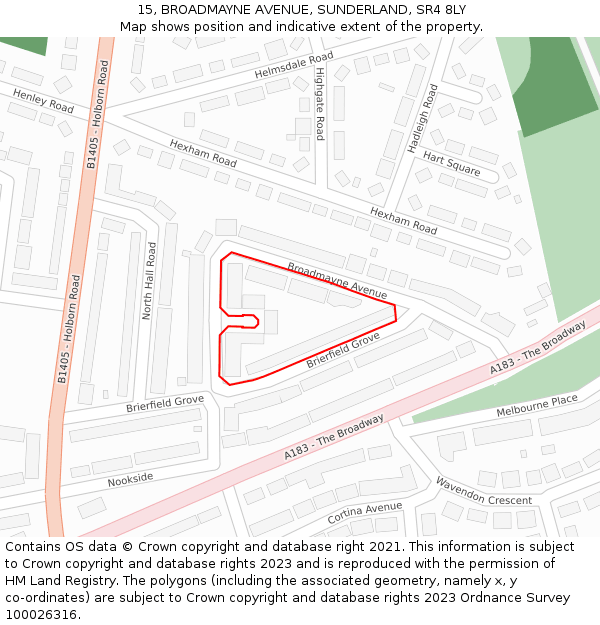15, BROADMAYNE AVENUE, SUNDERLAND, SR4 8LY: Location map and indicative extent of plot