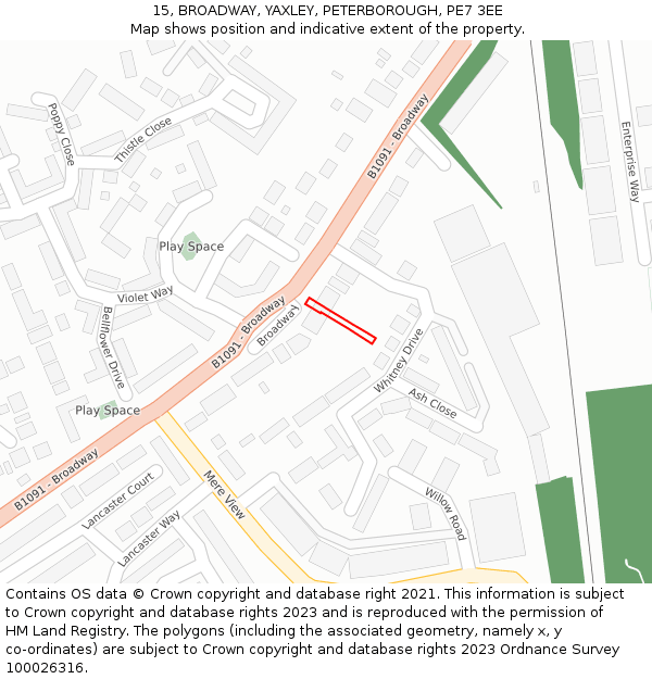 15, BROADWAY, YAXLEY, PETERBOROUGH, PE7 3EE: Location map and indicative extent of plot