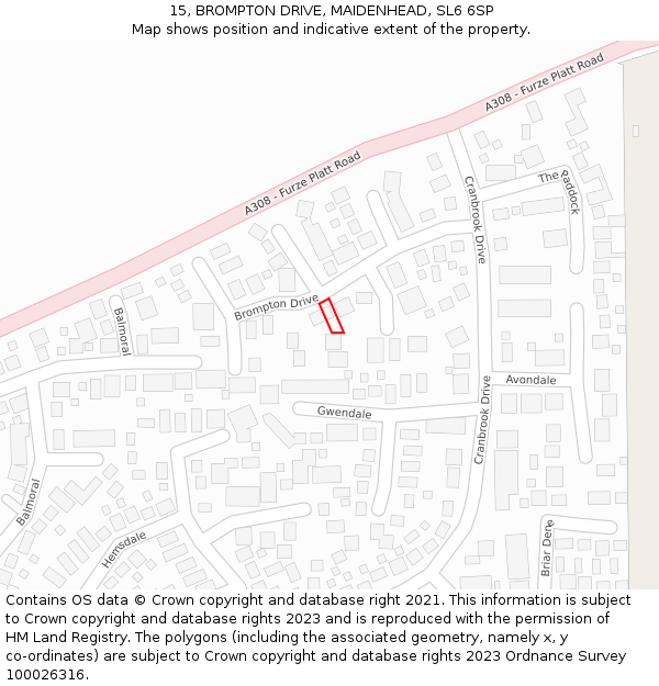 15, BROMPTON DRIVE, MAIDENHEAD, SL6 6SP: Location map and indicative extent of plot