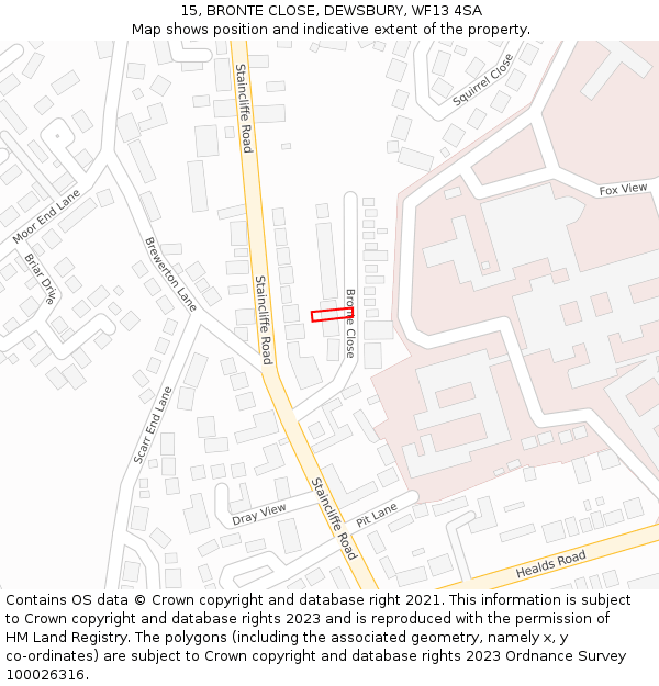 15, BRONTE CLOSE, DEWSBURY, WF13 4SA: Location map and indicative extent of plot