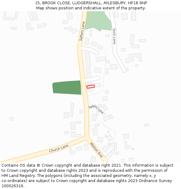 15, BROOK CLOSE, LUDGERSHALL, AYLESBURY, HP18 9NP: Location map and indicative extent of plot