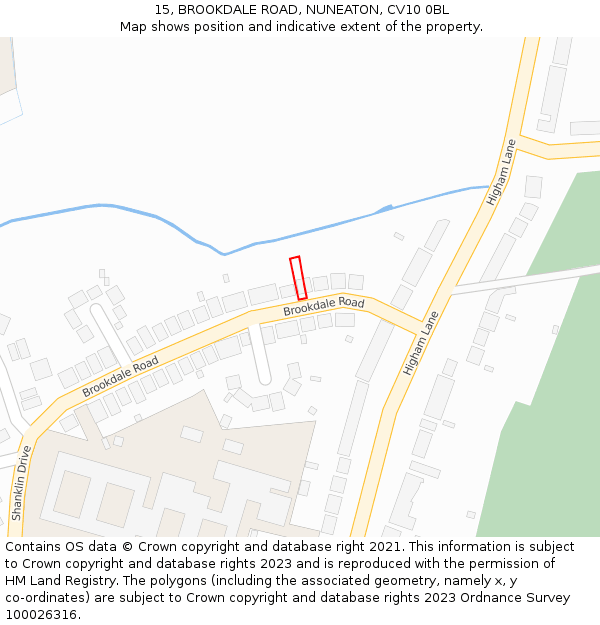 15, BROOKDALE ROAD, NUNEATON, CV10 0BL: Location map and indicative extent of plot