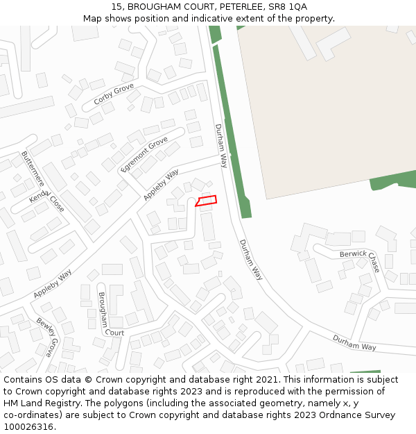 15, BROUGHAM COURT, PETERLEE, SR8 1QA: Location map and indicative extent of plot