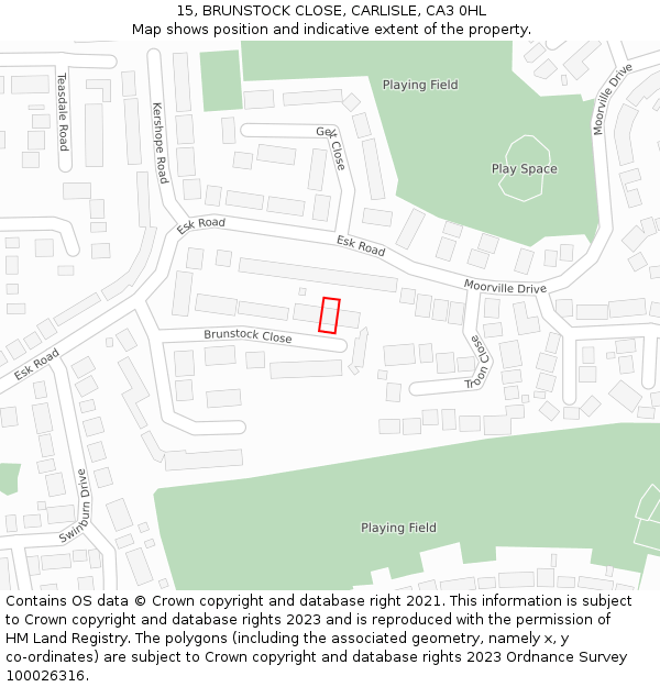 15, BRUNSTOCK CLOSE, CARLISLE, CA3 0HL: Location map and indicative extent of plot