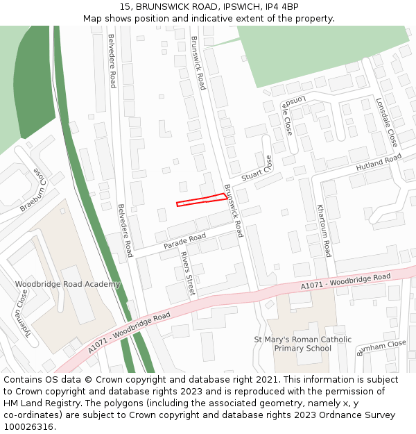 15, BRUNSWICK ROAD, IPSWICH, IP4 4BP: Location map and indicative extent of plot