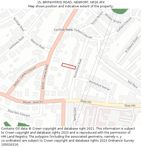15, BRYNHYFRYD ROAD, NEWPORT, NP20 4FX: Location map and indicative extent of plot