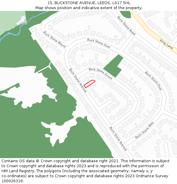 15, BUCKSTONE AVENUE, LEEDS, LS17 5HL: Location map and indicative extent of plot