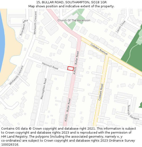 15, BULLAR ROAD, SOUTHAMPTON, SO18 1GR: Location map and indicative extent of plot