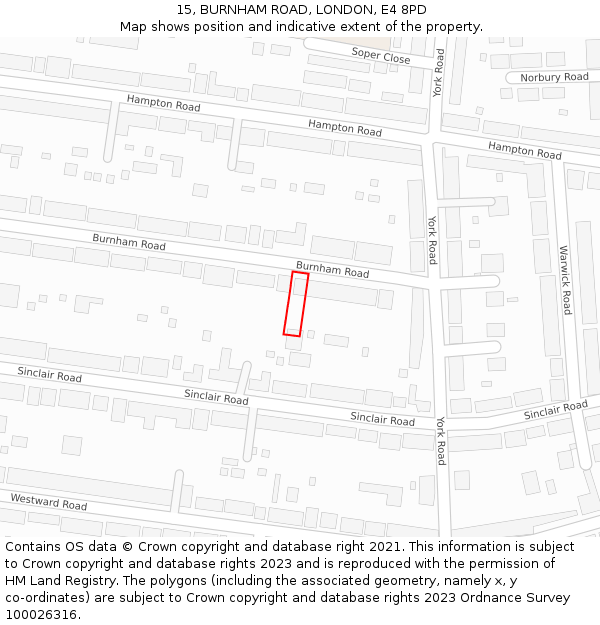 15, BURNHAM ROAD, LONDON, E4 8PD: Location map and indicative extent of plot