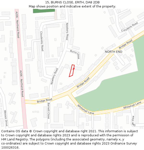 15, BURNS CLOSE, ERITH, DA8 2DB: Location map and indicative extent of plot