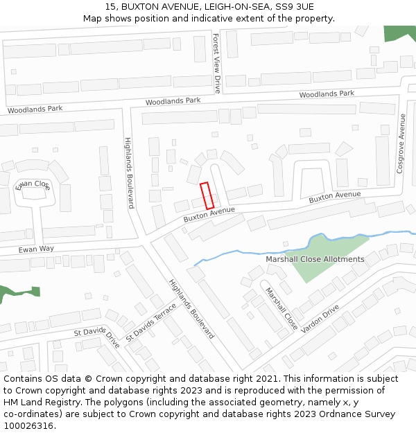 15, BUXTON AVENUE, LEIGH-ON-SEA, SS9 3UE: Location map and indicative extent of plot