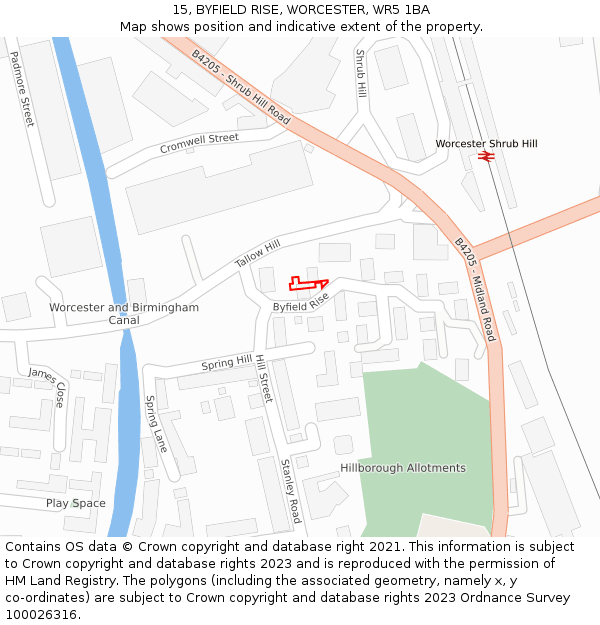 15, BYFIELD RISE, WORCESTER, WR5 1BA: Location map and indicative extent of plot