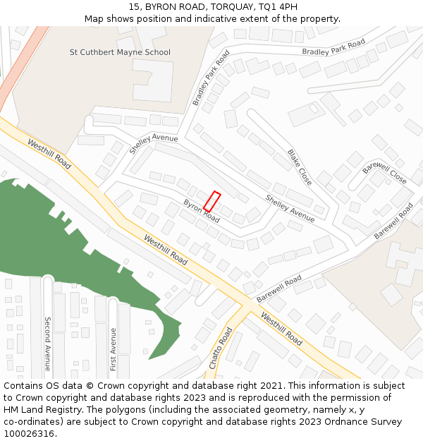 15, BYRON ROAD, TORQUAY, TQ1 4PH: Location map and indicative extent of plot