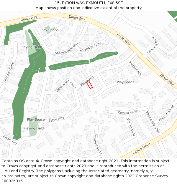 15, BYRON WAY, EXMOUTH, EX8 5SE: Location map and indicative extent of plot