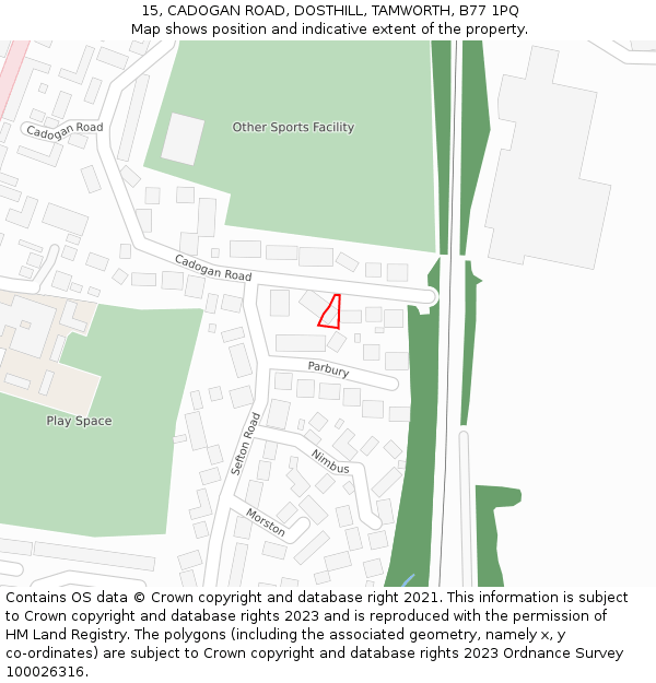 15, CADOGAN ROAD, DOSTHILL, TAMWORTH, B77 1PQ: Location map and indicative extent of plot