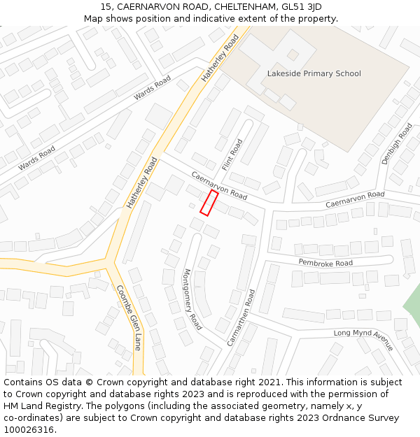 15, CAERNARVON ROAD, CHELTENHAM, GL51 3JD: Location map and indicative extent of plot