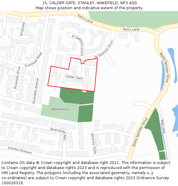 15, CALDER GATE, STANLEY, WAKEFIELD, WF3 4QS: Location map and indicative extent of plot
