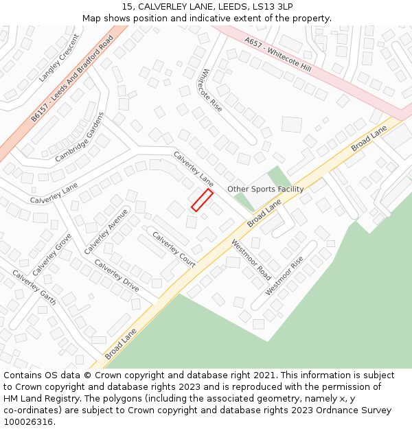 15, CALVERLEY LANE, LEEDS, LS13 3LP: Location map and indicative extent of plot