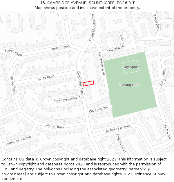15, CAMBRIDGE AVENUE, SCUNTHORPE, DN16 3LT: Location map and indicative extent of plot