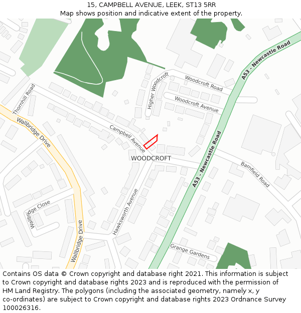 15, CAMPBELL AVENUE, LEEK, ST13 5RR: Location map and indicative extent of plot
