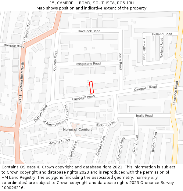 15, CAMPBELL ROAD, SOUTHSEA, PO5 1RH: Location map and indicative extent of plot