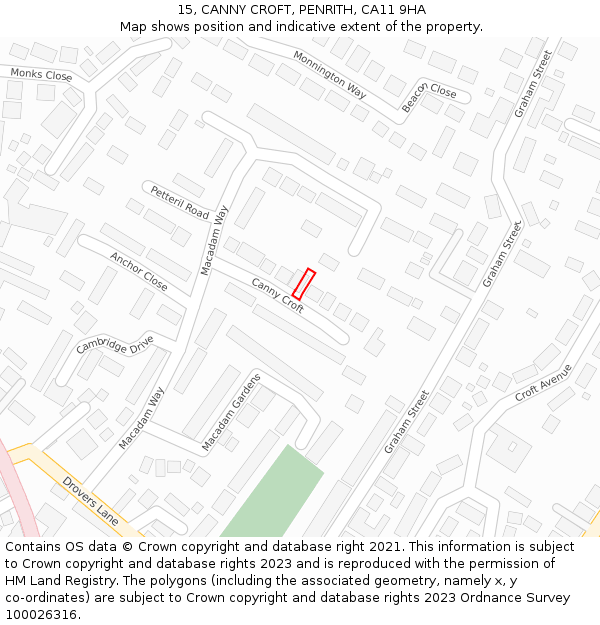 15, CANNY CROFT, PENRITH, CA11 9HA: Location map and indicative extent of plot