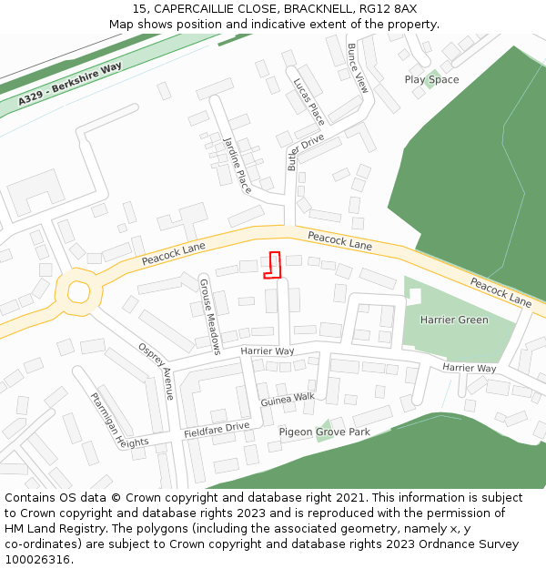 15, CAPERCAILLIE CLOSE, BRACKNELL, RG12 8AX: Location map and indicative extent of plot